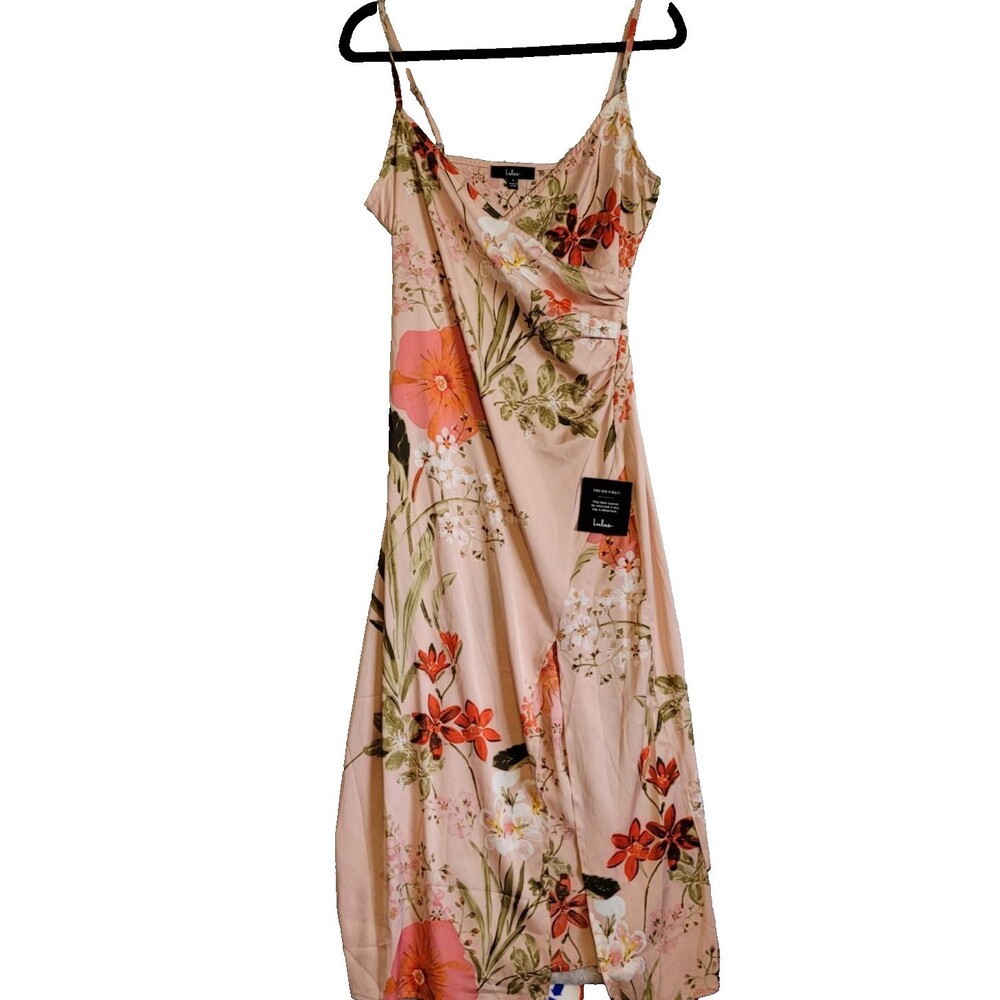 Lulus Remarkable Entrance Slip Dress Small Pink Floral Satin Party Side Zip Midi